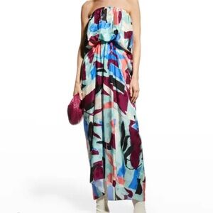 $595 Tanya Taylor Women's Blue Zena Strapless Cover-Up Silk Maxi Dress Size 4